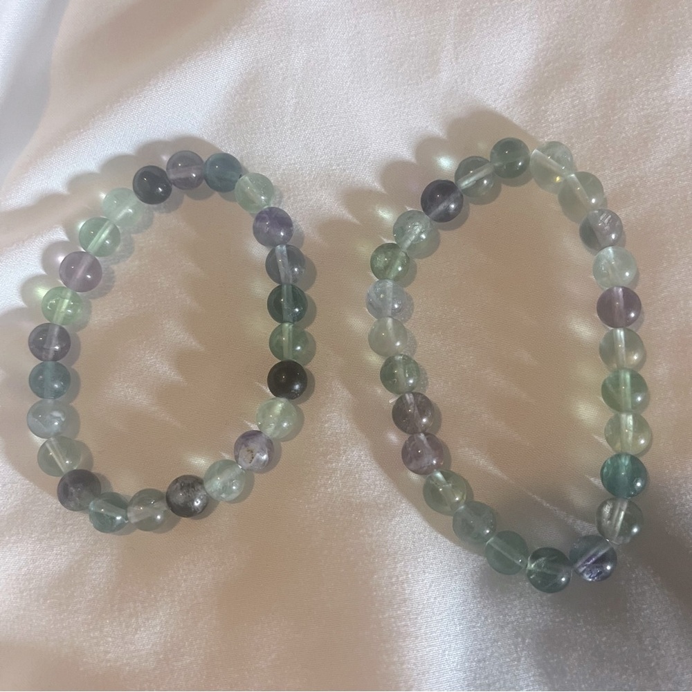 Fluorite Genuine Real Stone Stretch Beaded Bracelets Handmade Green Purple New - Picture 4 of 11